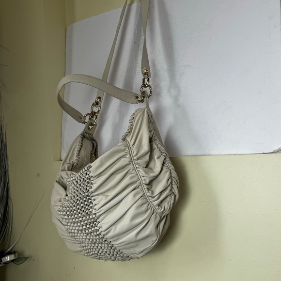 Diane Von Furstenburg DFV Kelli Leather Hobo Woven Bag Tote Ruched Tan Gold Soft - Picture 11 of 16